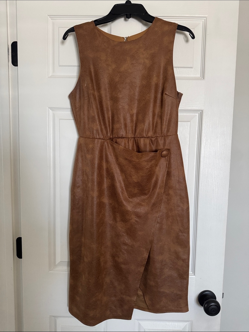 june & hudson Faux Leather Midi Dress in Brown
